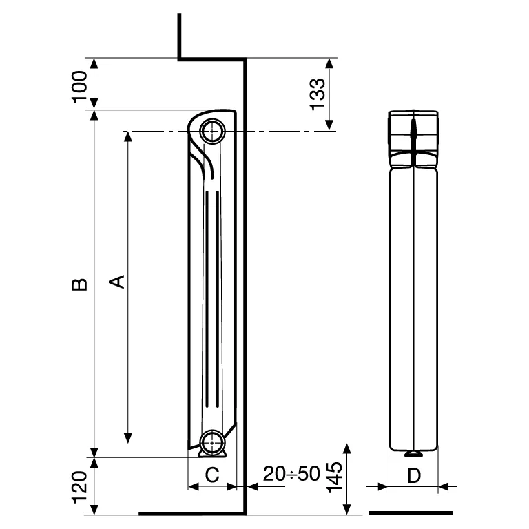 Elément de radiateur en aluminium moulé Fondital CALIDOR80 B2 (entraxe 500 / profondeur 80) — vue 5