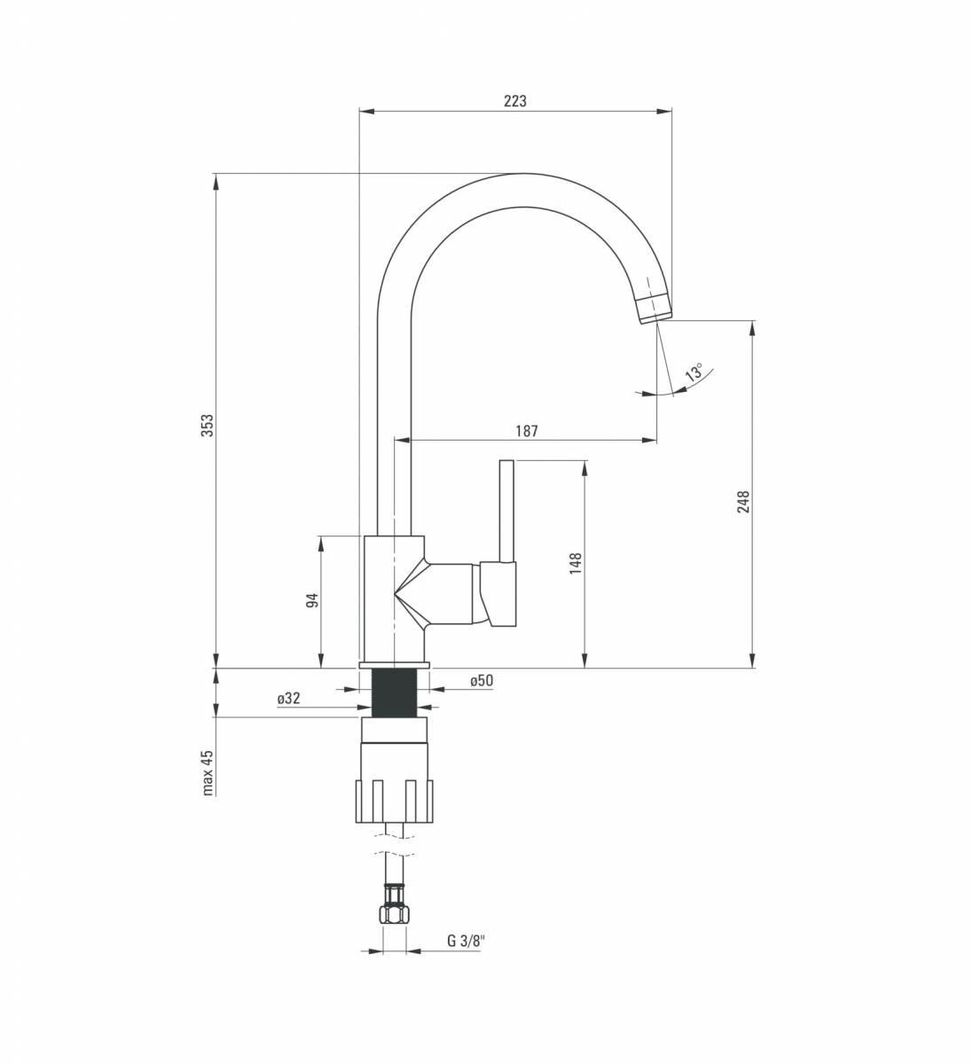 Mitigeur de cuisine Deante Aster 187 mm en chromé - vue 3