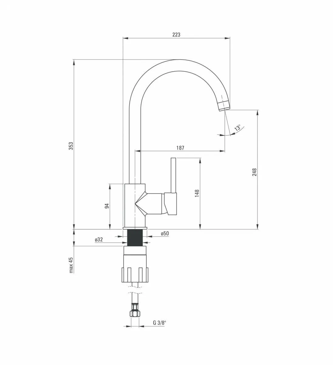 Mitigeur de cuisine Deante Aster 187 mm en chromé — vue 3