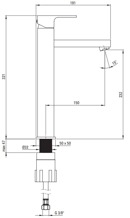 Mitigeur de lavabo rehaussé Deante Anemon 232 avec bonde clic-clac en noir mat — vue 5