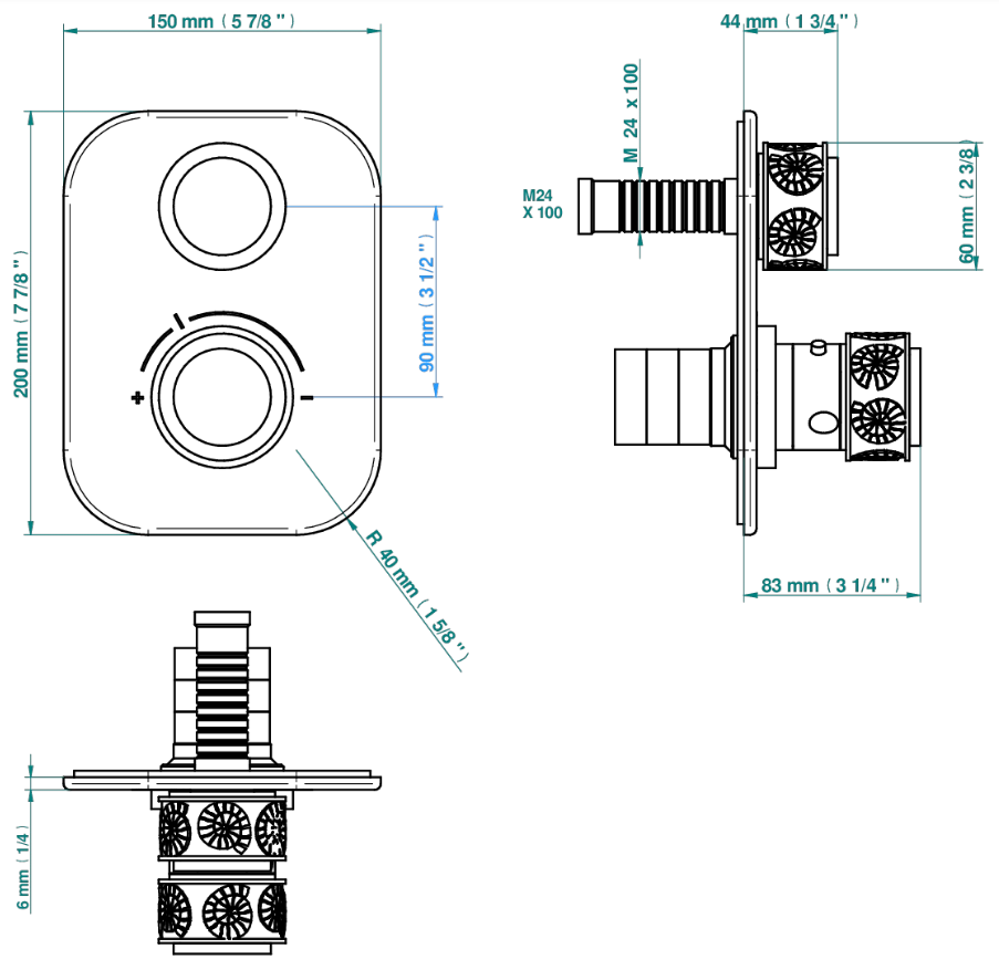 Set de finition THG pour douche thermostatique à encastrer avec un robinet d'arrêt - Collection "New Island" - vue 6