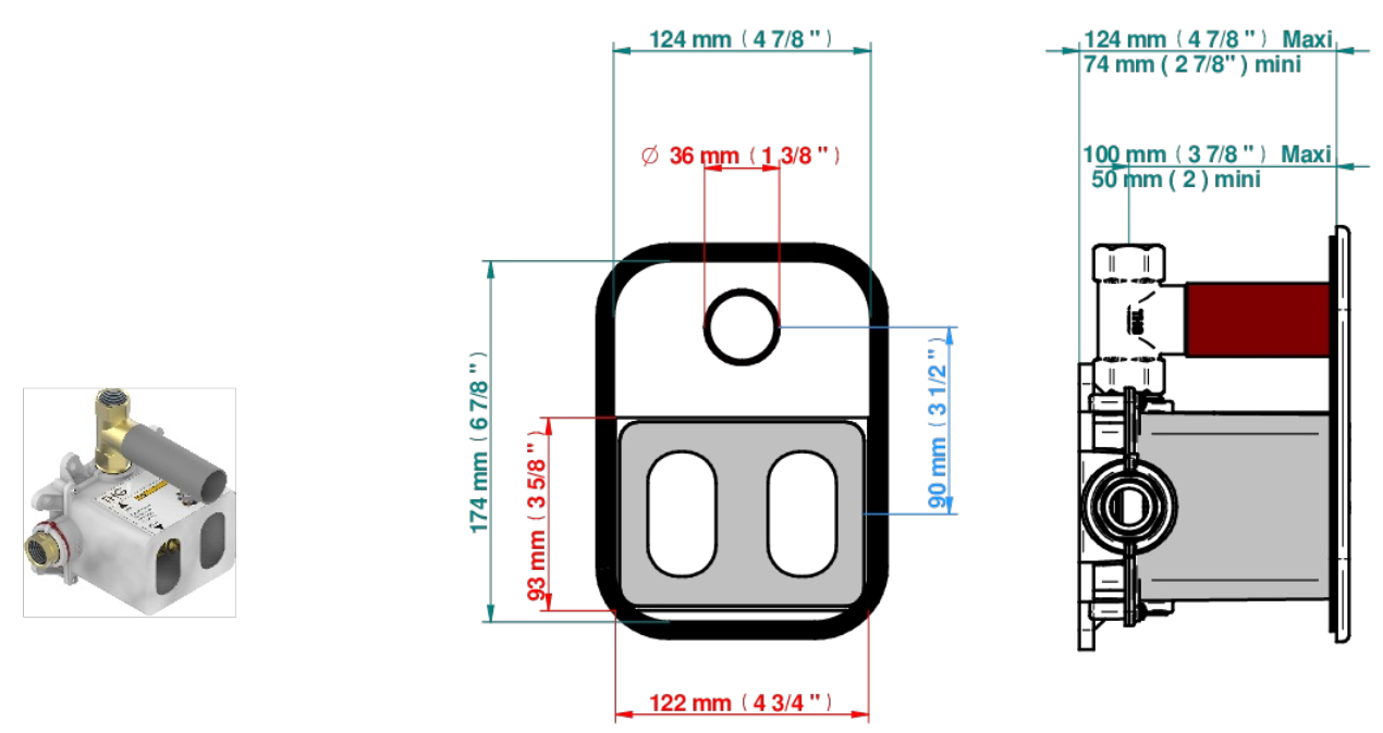 Set de finition THG pour douche thermostatique à encastrer avec un robinet d'arrêt - Collection "New Island" - vue 7