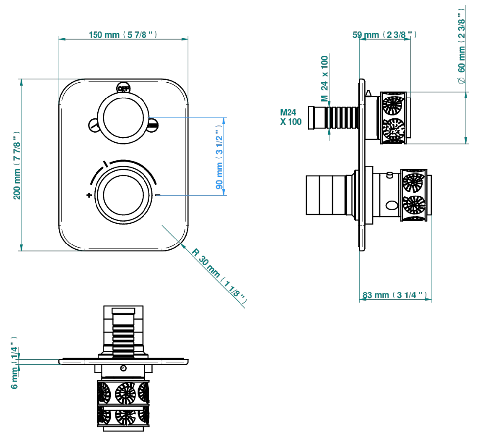 Set de finition THG pour douche thermostatique à encastrer 2 fonctions avec inverseur - Collection "New Island" - vue 6