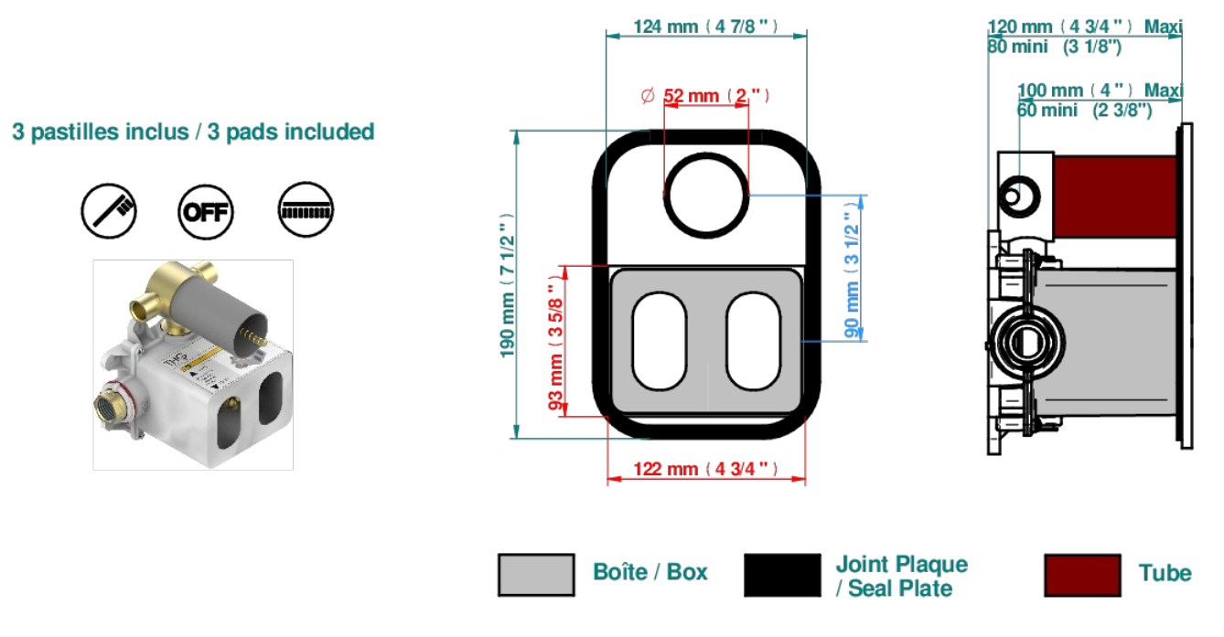 Set de finition THG pour douche thermostatique à encastrer 2 fonctions avec inverseur - Collection "New Island" - vue 7