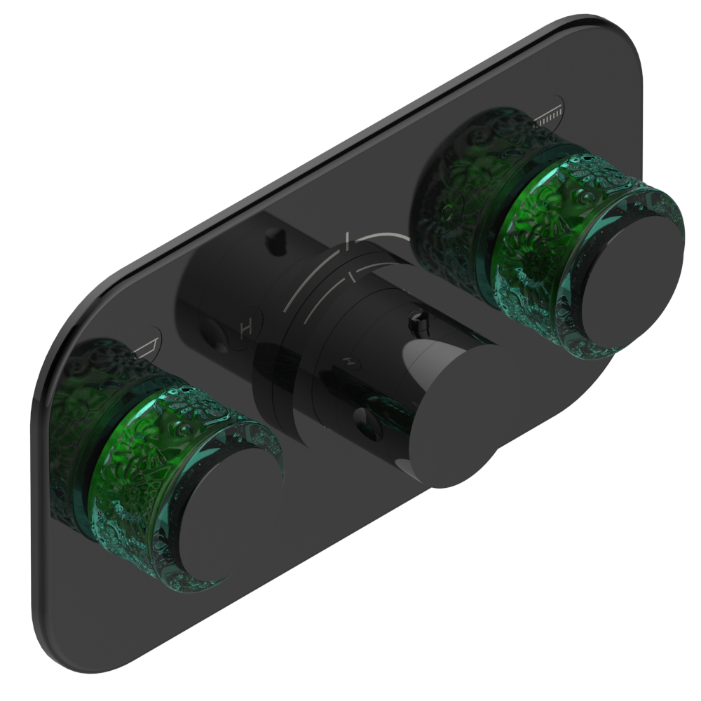 Set de finition THG pour douche thermostatique à encastrer avec deux robinets d'arrêt pour installation horizontale à 2 fonctions - Collection "New Island"