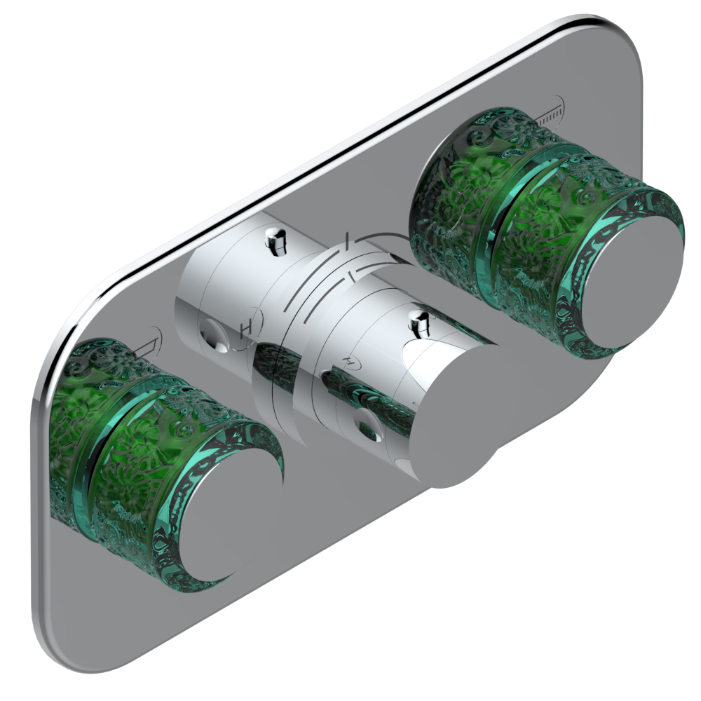 Set de finition THG pour douche thermostatique à encastrer avec deux robinets d&#39;arrêt pour installation horizontale à 2 fonctions - Collection &quot;New Island&quot;
