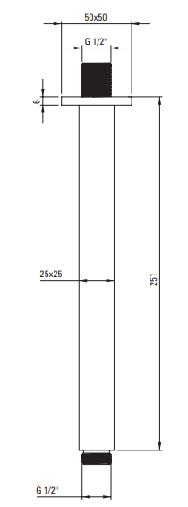 Ceiling Shower Arm Deante Cascada 251 mm with Square Chrome Rose