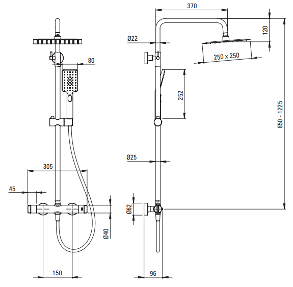 Colonne de douche carrée Deante 250 avec mitigeur thermostatique en noir mat — vue 5