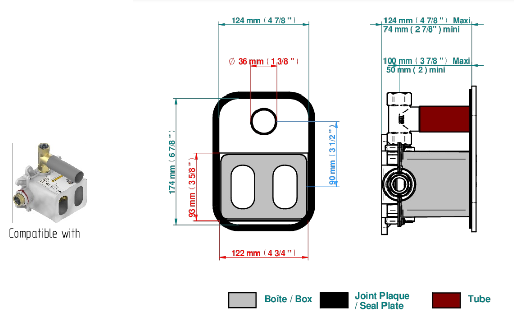 Set de finition THG pour douche thermostatique à encastrer avec un robinet d'arrêt - Collection "Zoom.5" - vue 7