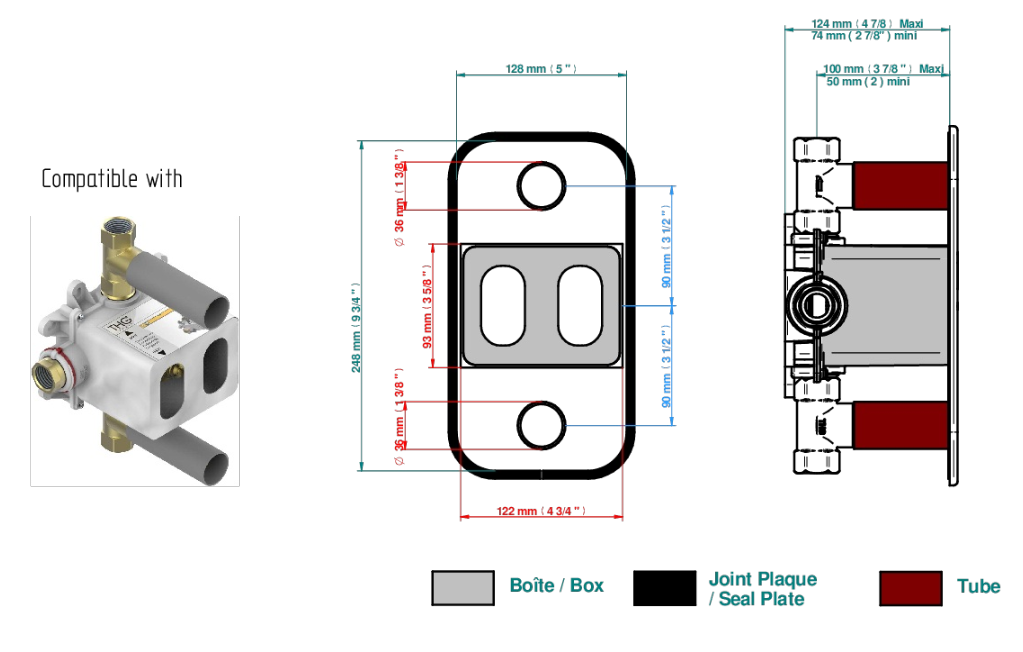 Set de finition THG pour douche thermostatique à encastrer avec deux robinets d'arrêt à 2 fonctions - Collection "Zoom.5" - vue 7