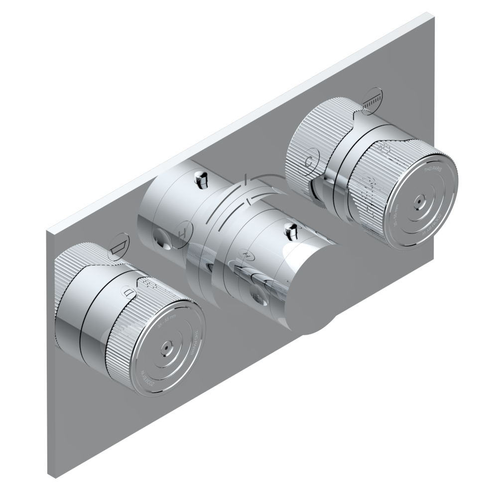 Set de finition THG pour douche thermostatique à encastrer avec deux robinets d&#39;arrêt pour installation horizontale à 2 fonctions - Collection &quot;Zoom.5&quot;