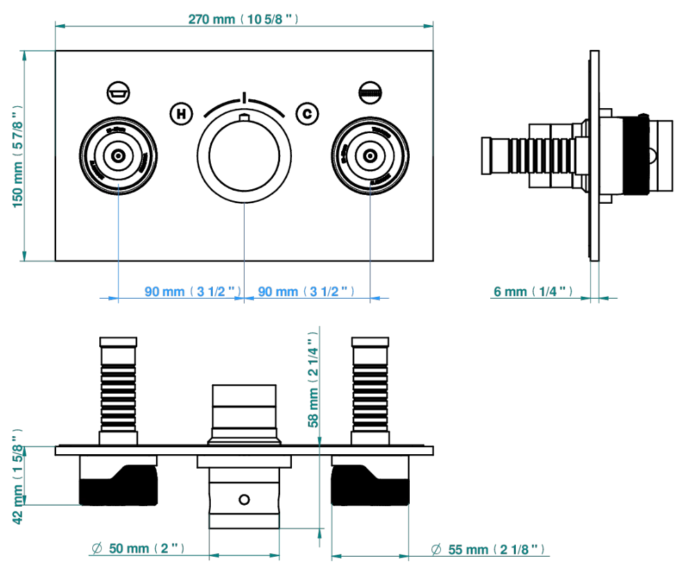Set de finition THG pour douche thermostatique à encastrer avec deux robinets d'arrêt pour installation horizontale à 2 fonctions - Collection "Zoom.5" - vue 6