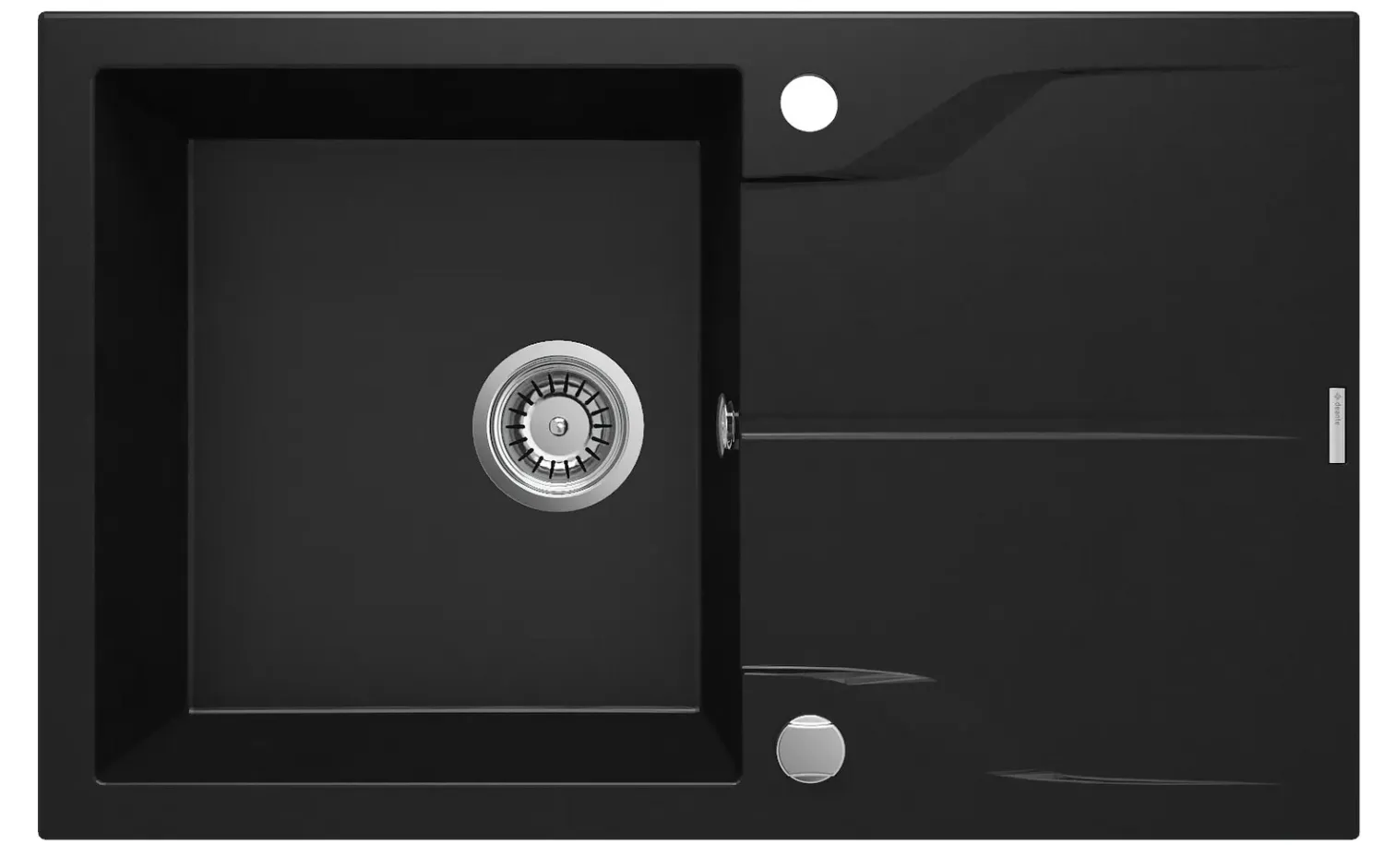 Évier de cuisine encastrable simple bac granit Deante Andante 78 x 49 cm en noir avec vidage télescopique gain de place