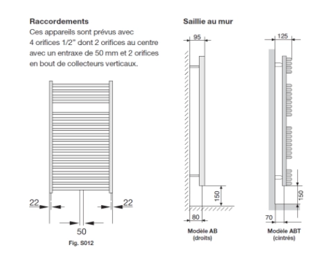 Radiateur sèche-serviettes Zehnder (Acova) Virando Bow 120 x 50 cm - Blanc - vue 2