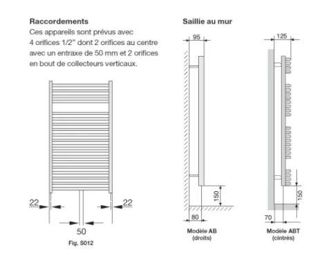 Radiateur sèche-serviettes Zehnder (Acova) Virando Bow 120 x 50 cm - Blanc