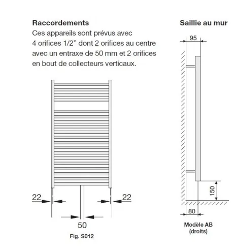 Radiateur sèche-serviettes Zehnder (Acova) Virando Bow 120 x 50 cm - Noir