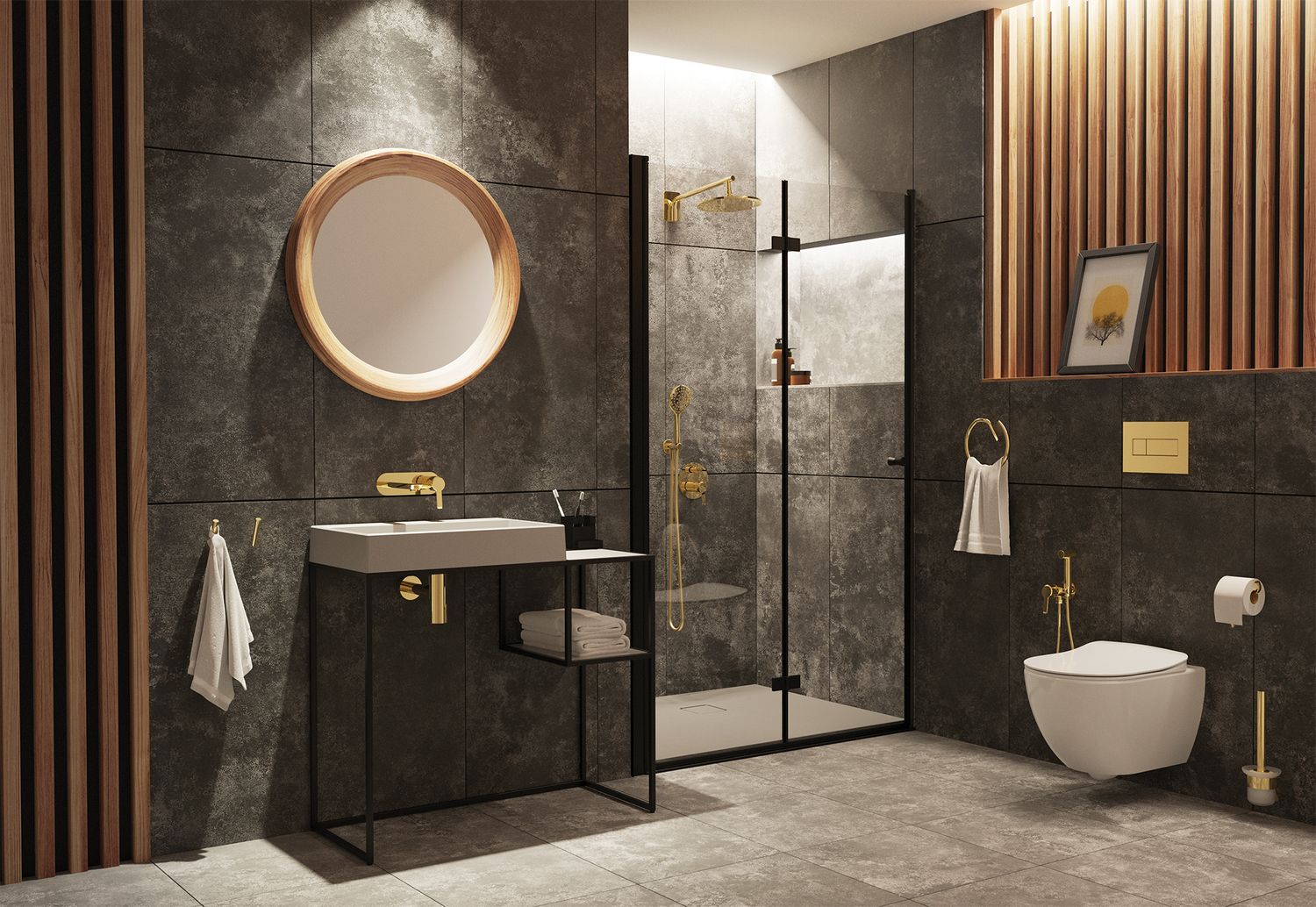 Mitigeur de lavabo encastré Deante Arnika 180 mm sans bonde en PVD doré poli — vue 4