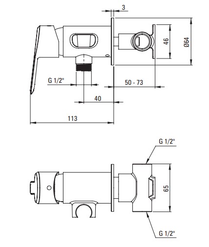 Ensemble hygiénique de WC avec mitigeur encastré Deante Arnika en PVD doré poli avec flexible de 120 cm - vue 3