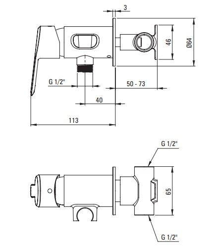 Ensemble hygiénique de WC avec mitigeur encastré Deante Arnika en PVD doré poli avec flexible de 120 cm — vue 3