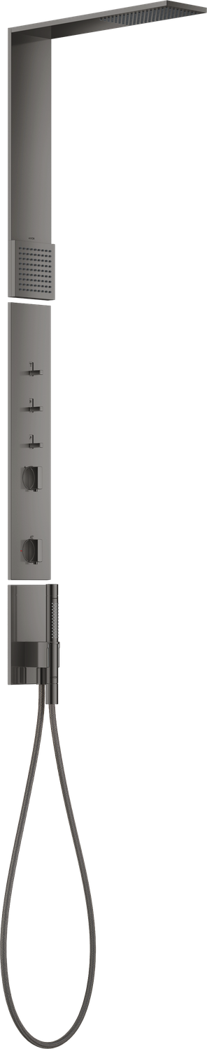 Colonne de douche thermostatique Axor ShowerComposition avec douche de tête 110/120 et douchette d’épaule, en noir chromé poli