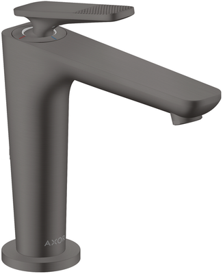 Mitigeur de lavabo AXOR Citterio C 125 CoolStart avec poignée manette coupe cubique et bonde à écoulement libre en noir chromé brossé