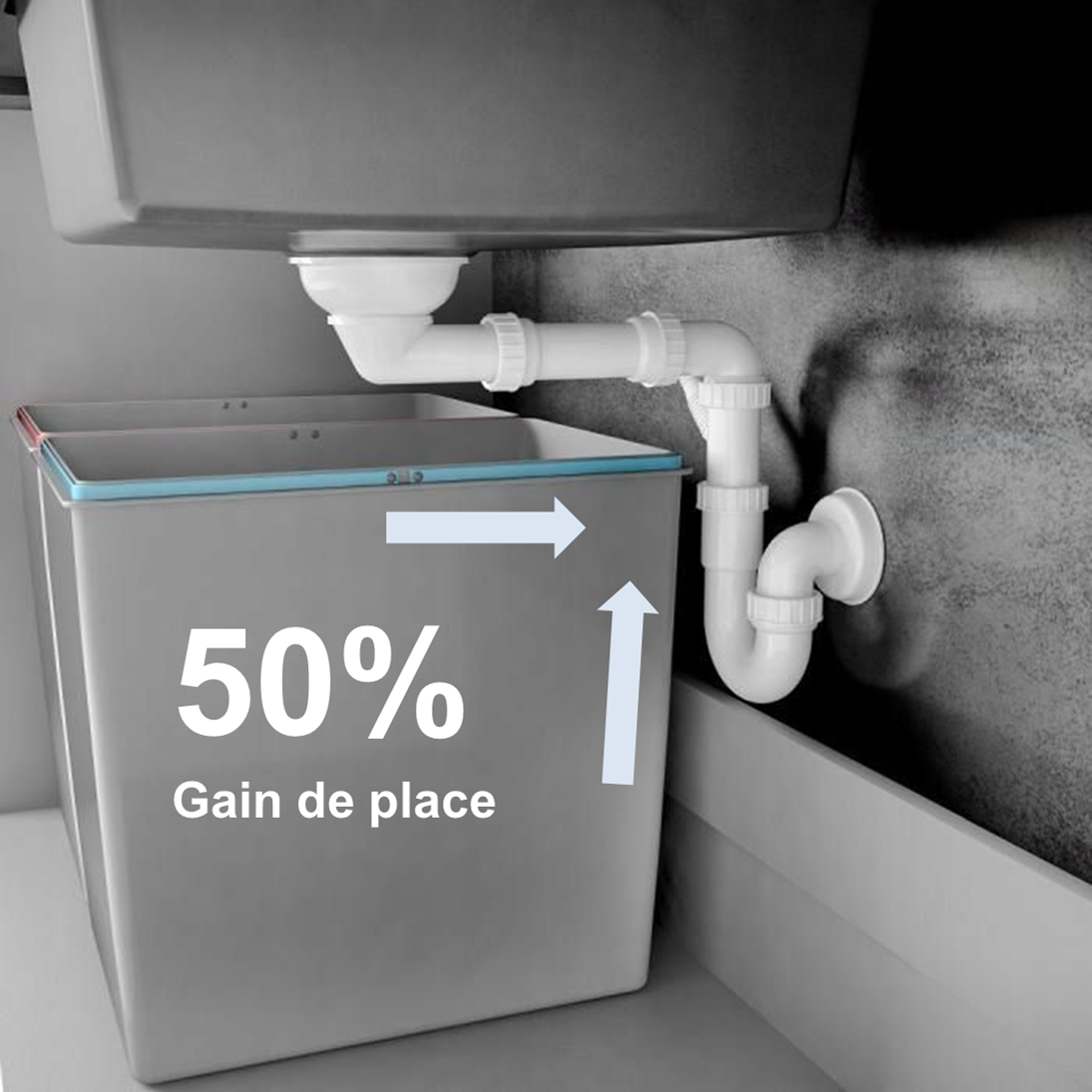 Évier de cuisine encastrable simple bac avec égouttoir granit Deante Momi 78 x 50 cm en blanc alabaster avec vidage automatique télescopique gain de place — vue 4