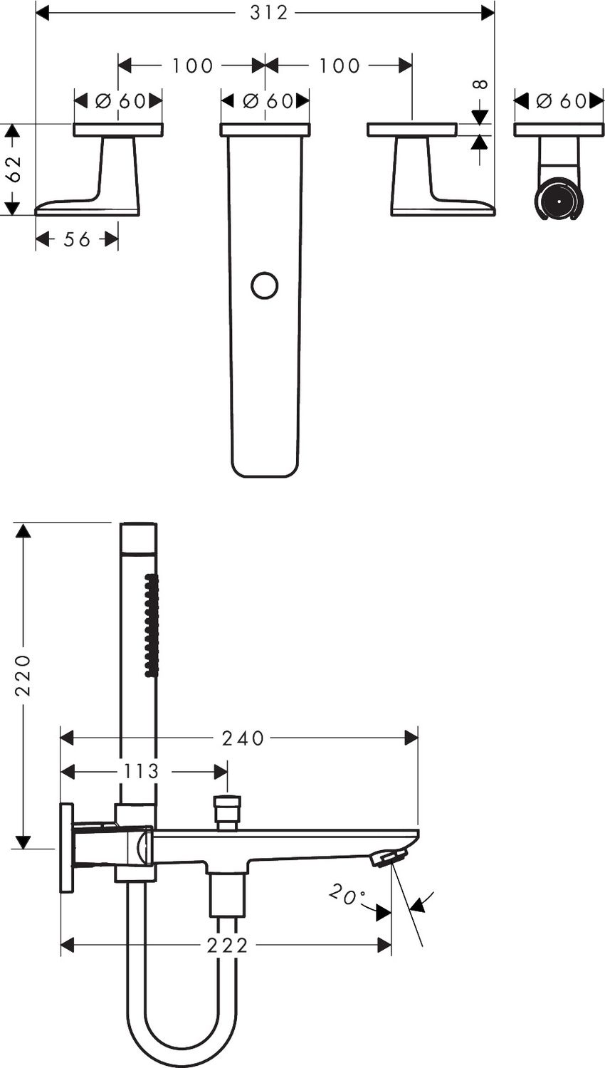 Mélangeur encastré de bain / douche 3 trous Axor Citterio C