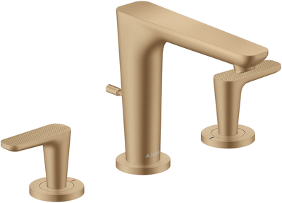 Mélangeur de lavabo 3 trous AXOR Citterio C 125 avec poignées manettes coupe cubique et tirette et vidage en bronze brossé