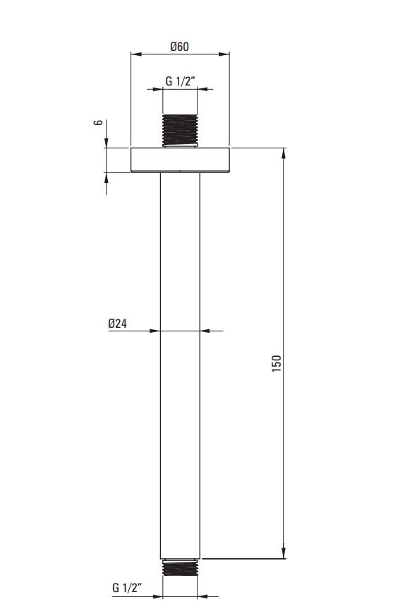 Ceiling Shower Arm Deante Cascada 165 mm with Round Chrome Rosette