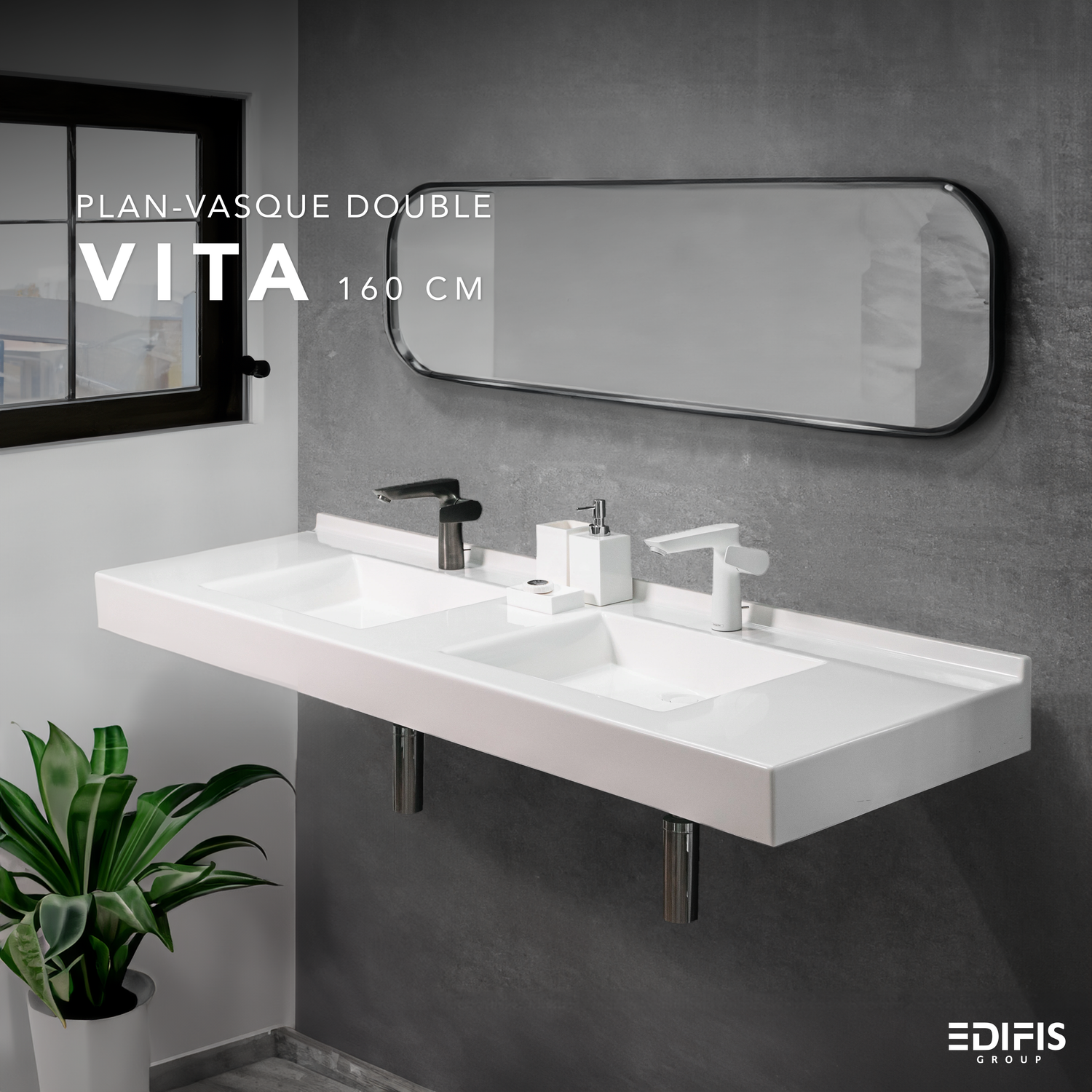 Plan-vasque double Vita 160 cm