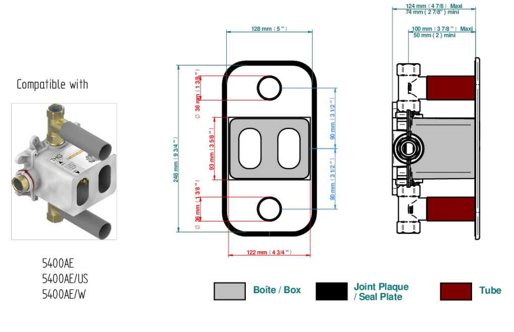 Set de finition THG pour douche thermostatique à encastrer avec deux robinets d'arrêt à 2 fonctions - Collection "Yoko" - vue 6