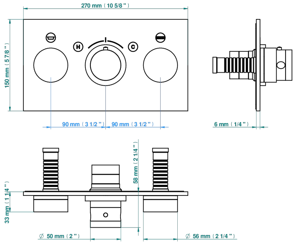Set de finition THG pour douche thermostatique à encastrer avec deux robinets d'arrêt pour installation horizontale à 2 fonctions - Collection "Yoko" - vue 6