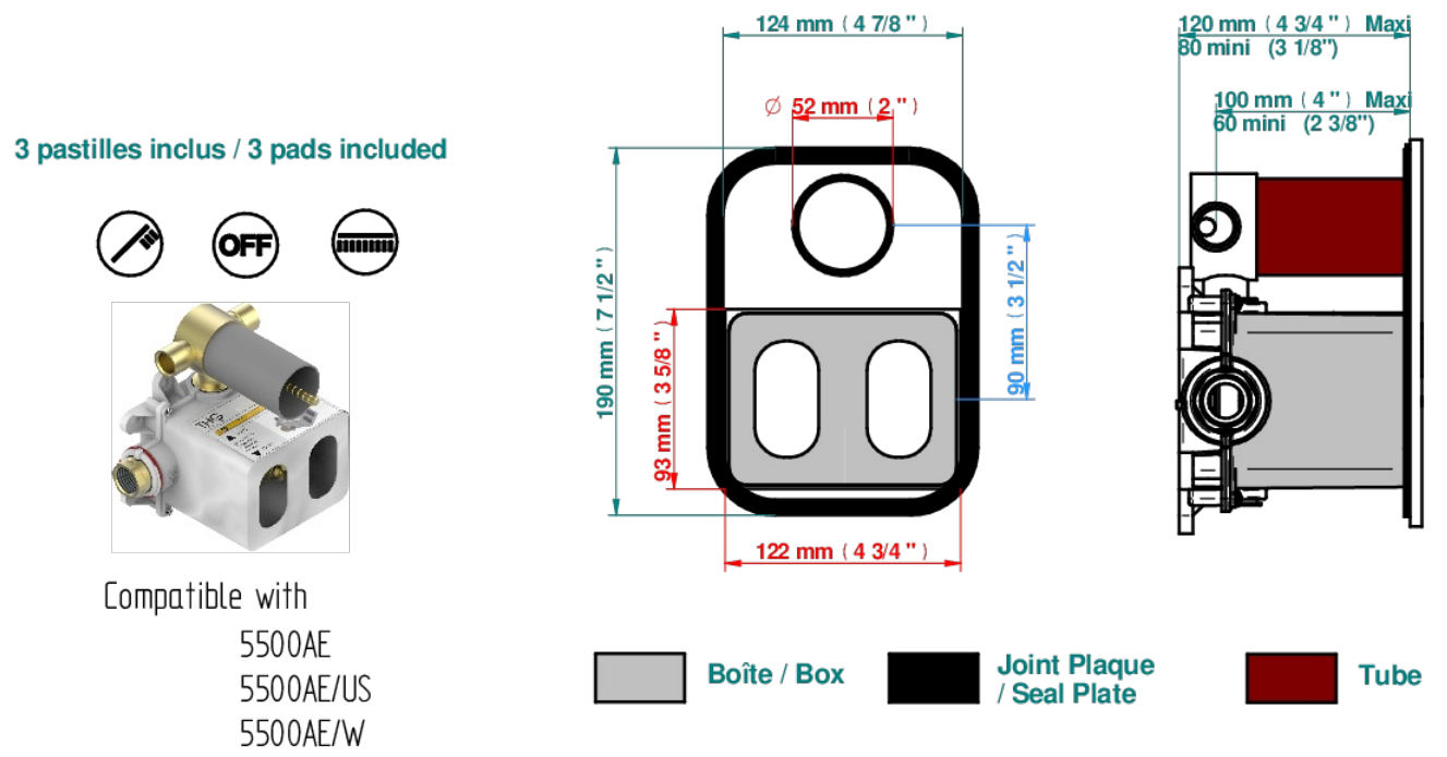 Set de finition THG pour douche thermostatique à encastrer 2 fonctions avec inverseur - Collection "Yoko" - vue 7