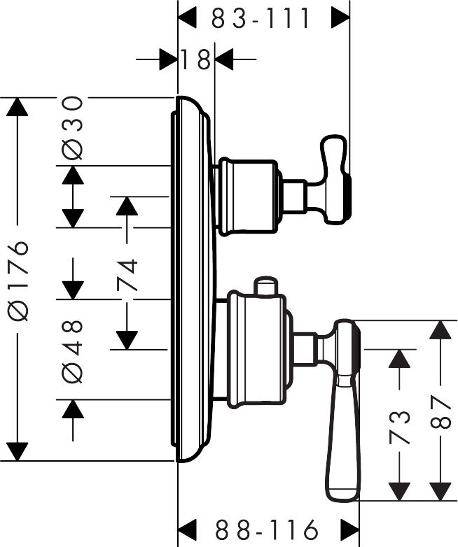 Set de finition pour mitigeur de douche encastré thermostatique haut débit AXOR Montreux en nickel brossé