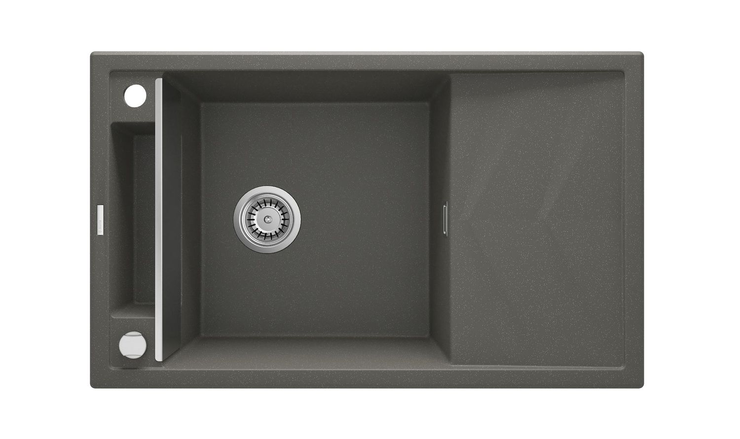 Évier de cuisine encastrable simple bac avec égouttoir granit Deante Magnetic 82 x 50 cm en anthracite métallisé avec vidage automatique