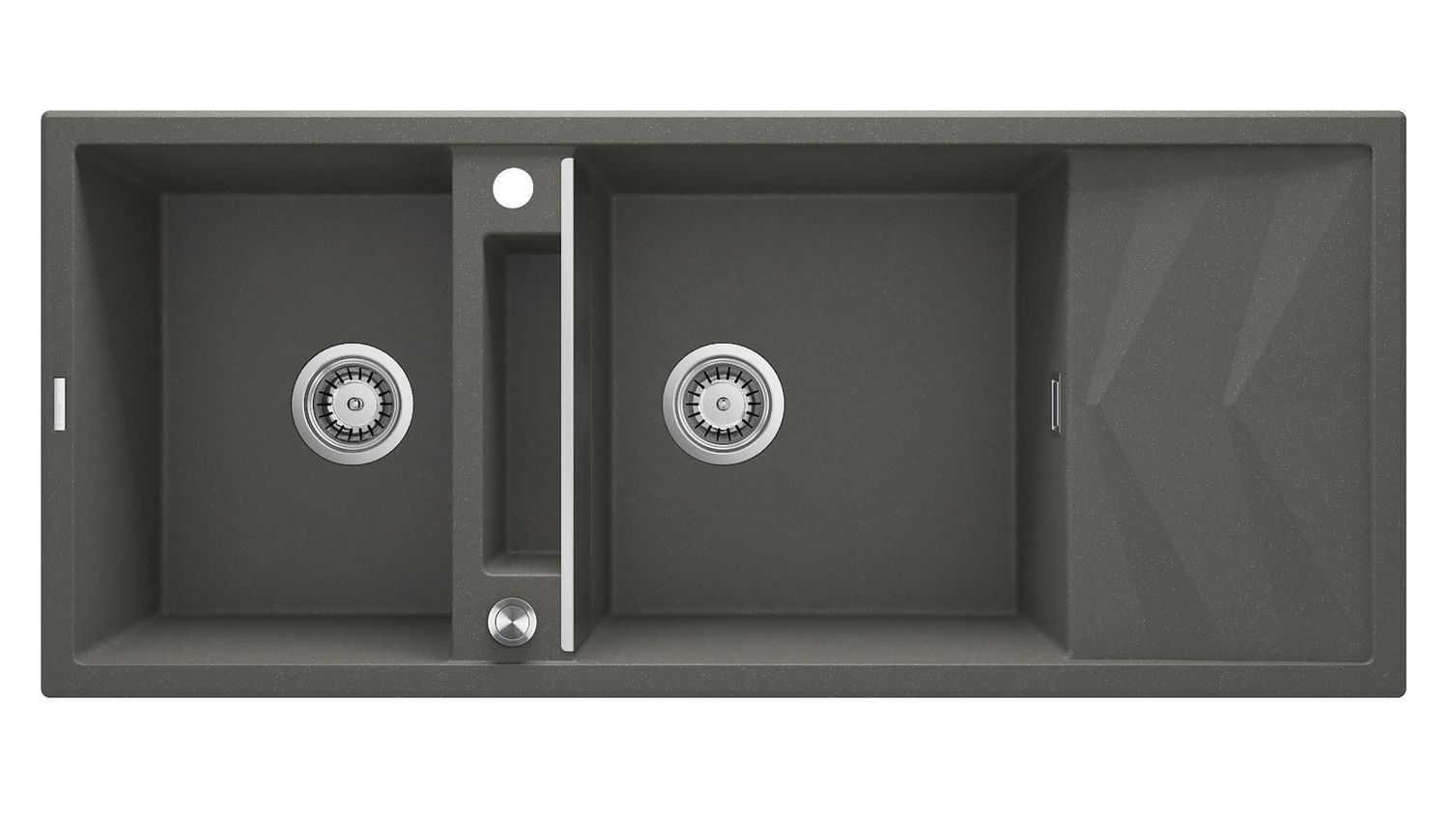 Évier de cuisine encastrable double bac granit Magnétique Deante 116 x 50 cm en anthracite métallisé avec vidage télescopique gain de place