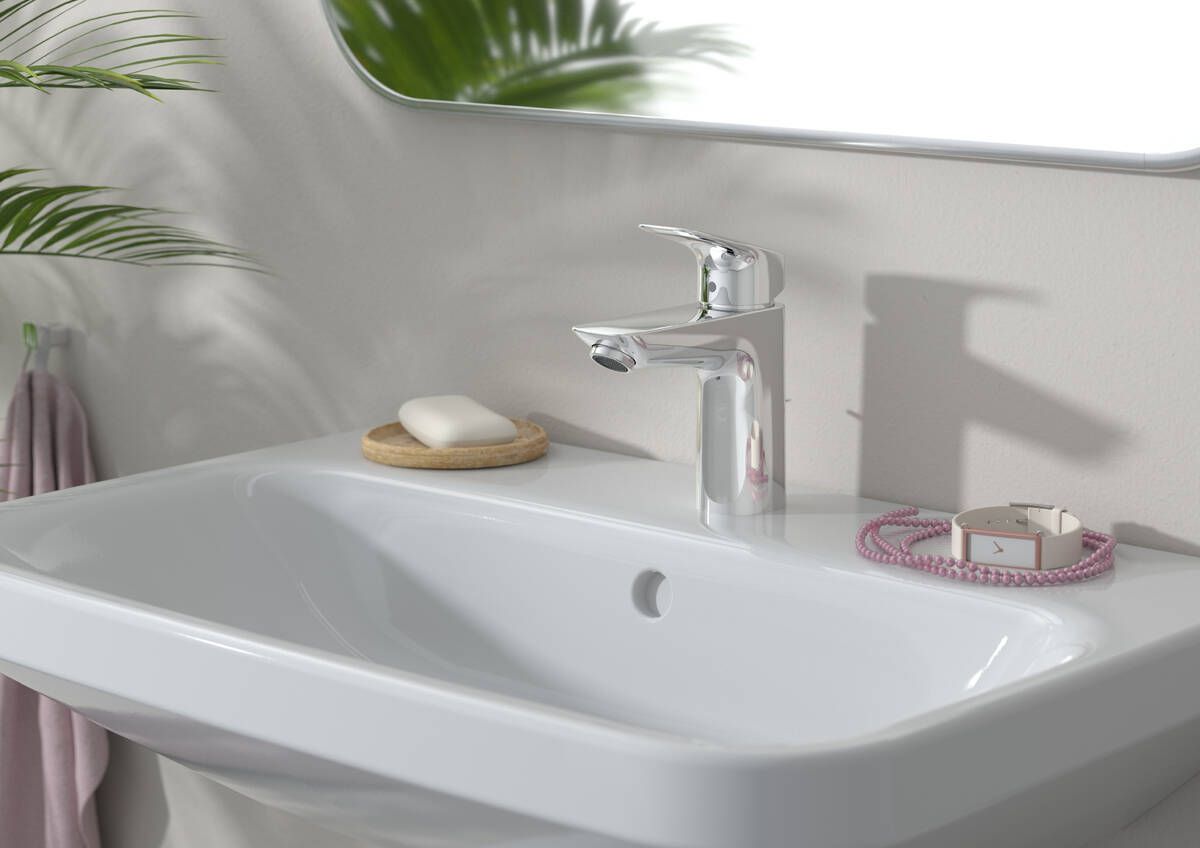 Mitigeur de lavabo Hansgrohe Logis 100 en laiton chromé avec tirette et vidage — vue 3
