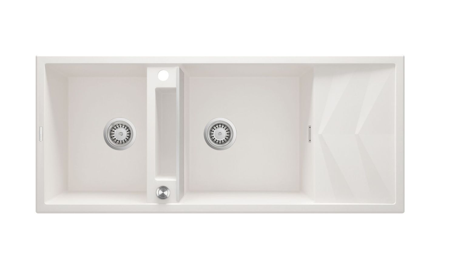 Magnetic Deante Built-in Double Basin Granite Kitchen Sink 116 x 50 cm in Alabaster with Space-Saving Telescopic Drainage