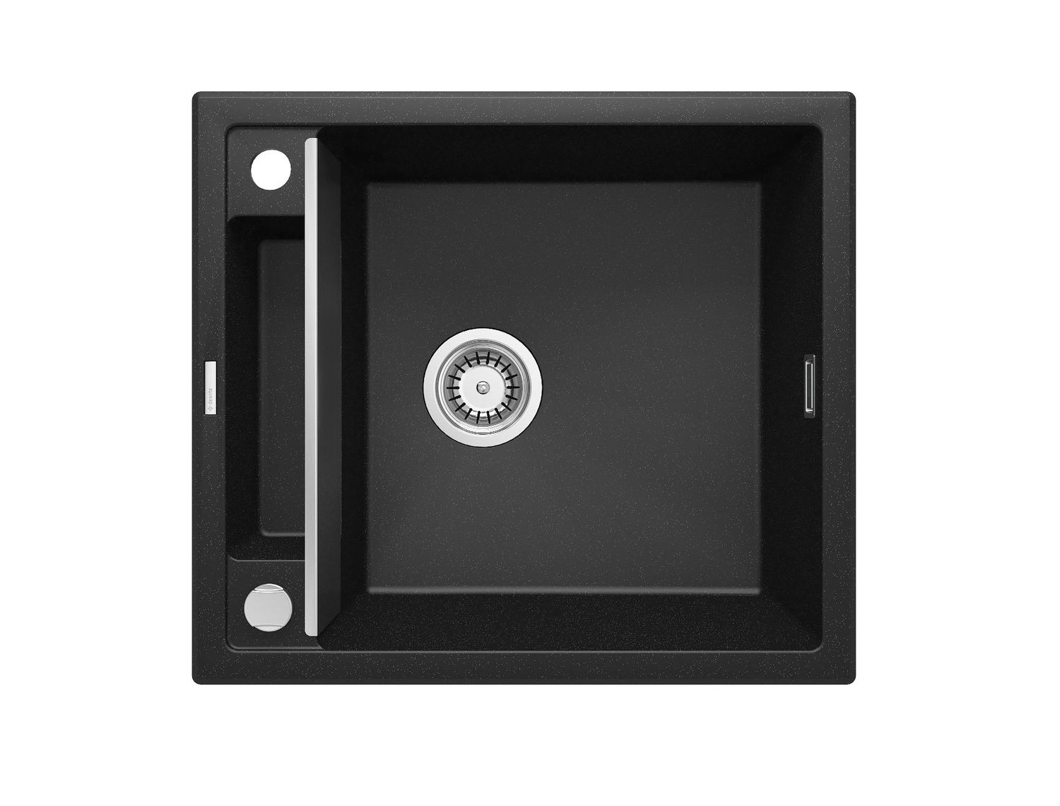 Évier de cuisine encastrable simple bac granit Deante Magnetic 56 x 50 cm en graphite métallique avec vidage automatique