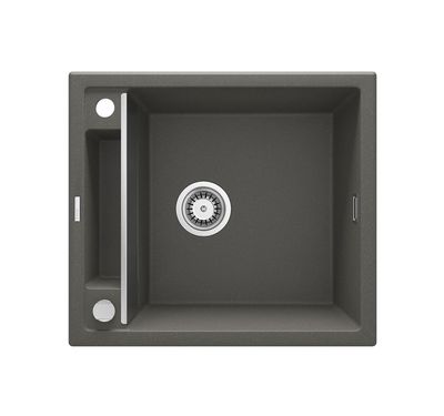 Évier de cuisine Deante Magnetic 56x50cm en granit métallique anthracite à une cuve avec vidange automatique.