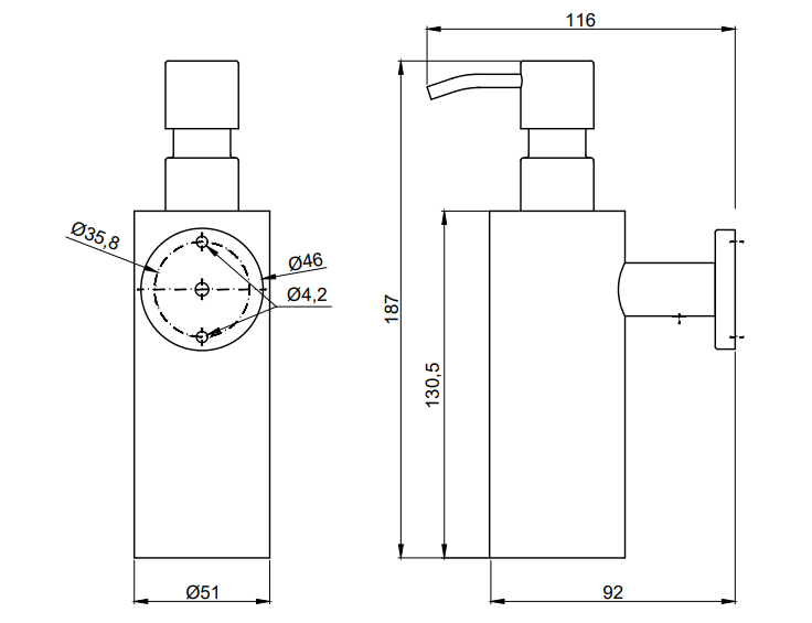 Distributeur de savon liquide mural Nofer Inox chromé satiné — vue 2