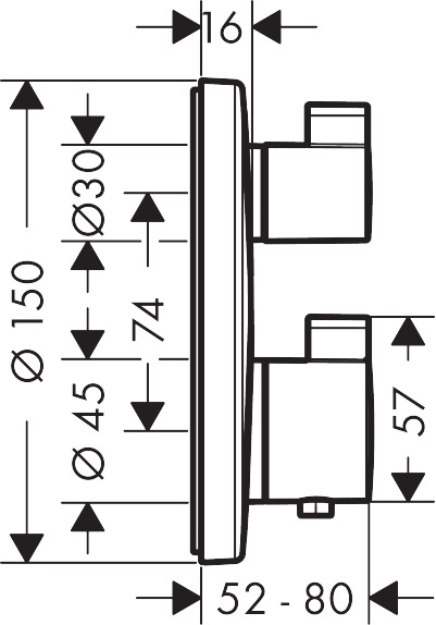 Set de finition pour mitigeur thermostatique encastré avec inverseur Hansgrohe Ecostat S en noir mat - vue 2