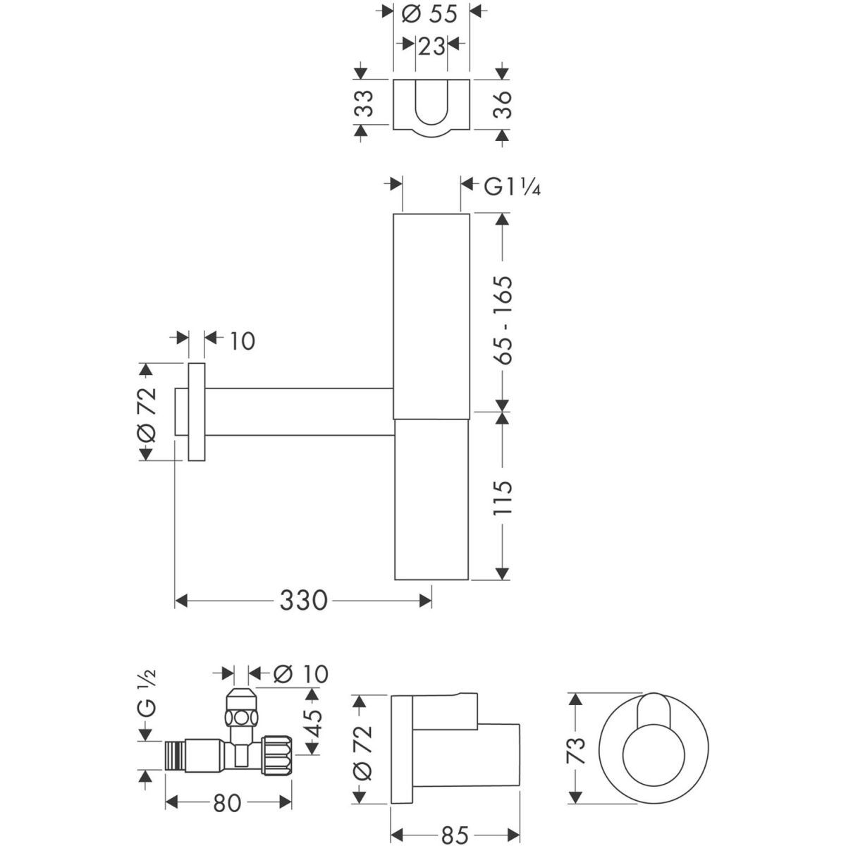 Ensemble Siphon de lavabo Axor Flowstar avec 2 robinets d'arrêt — vue 3