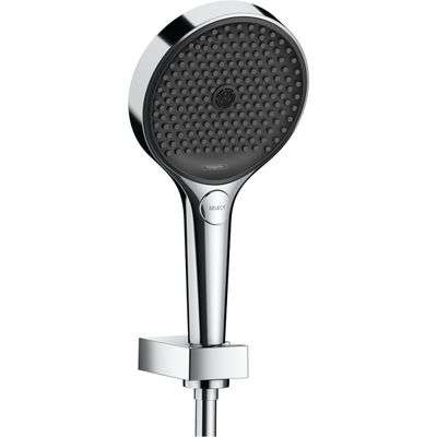 Support mural Hansgrohe avec douchette à main Rainfinity 130 3 jets PowderRain et flexible 125 cm en chromé