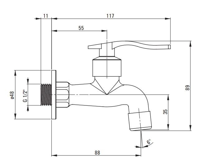 Robinet universel chromé Deante pour eau froide 1/2'', avec aérateur et adaptateur — vue 3