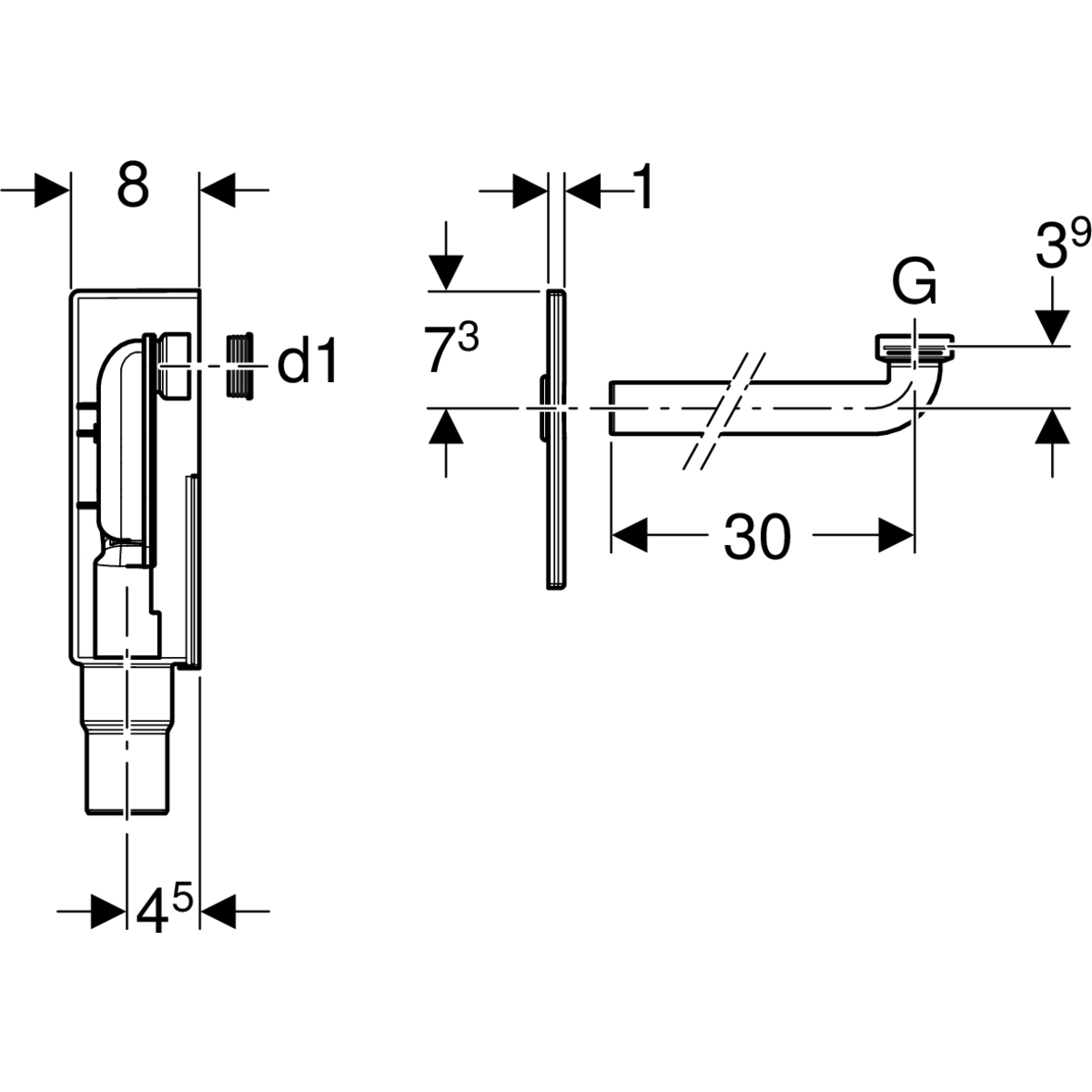Kit de siphon à encastrer pour lavabo Geberit, sortie horizontale - vue 4