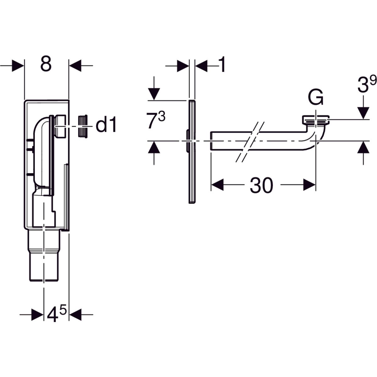 Kit de siphon à encastrer pour lavabo Geberit, sortie horizontale en blanc alpin — vue 3