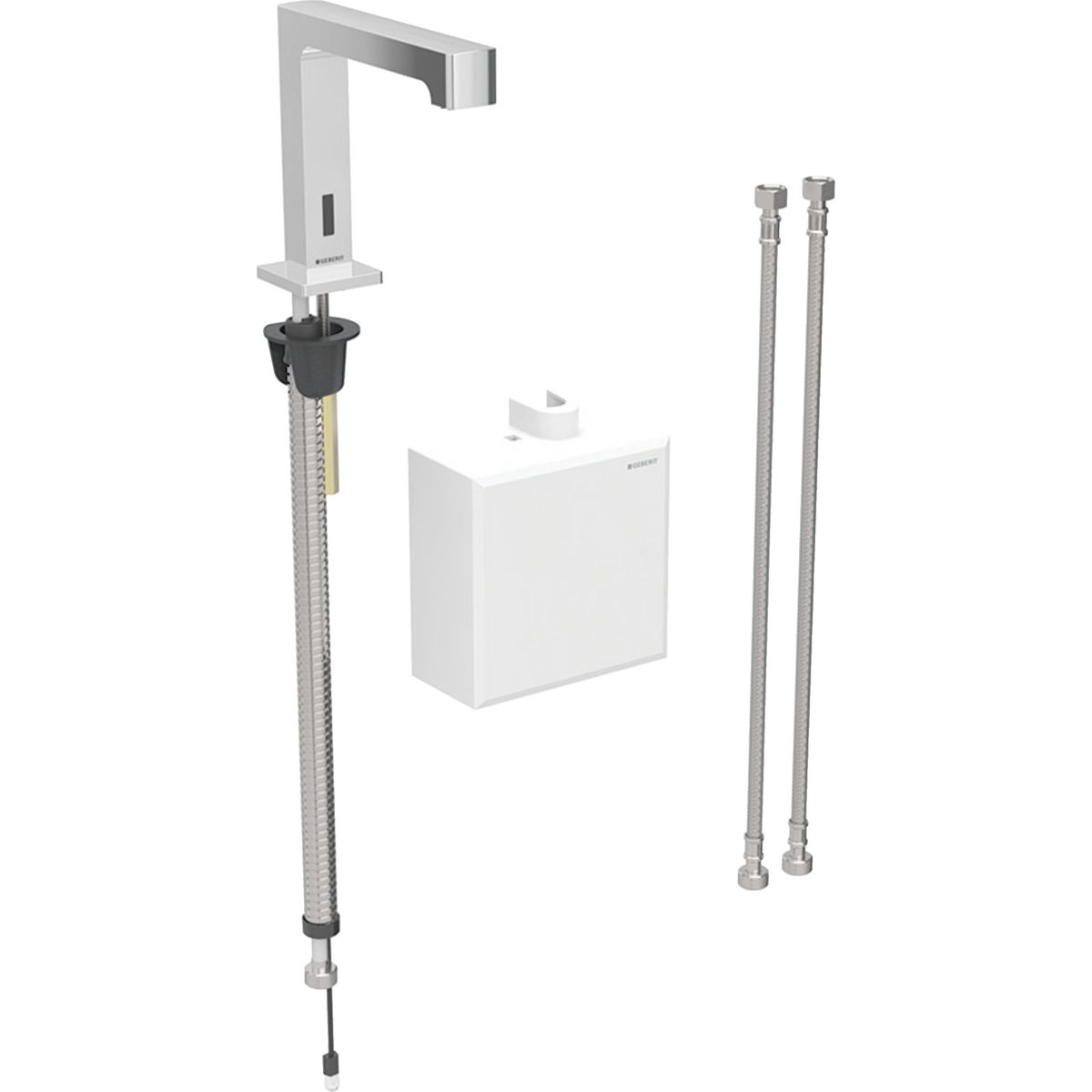 Mitigeur de lavabo Geberit Brenta, alimentation par générateur, avec module fonctionnel apparent
