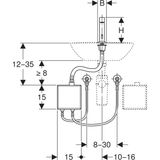 Mitigeur de lavabo Geberit Brenta, alimentation par pile, avec module fonctionnel apparent