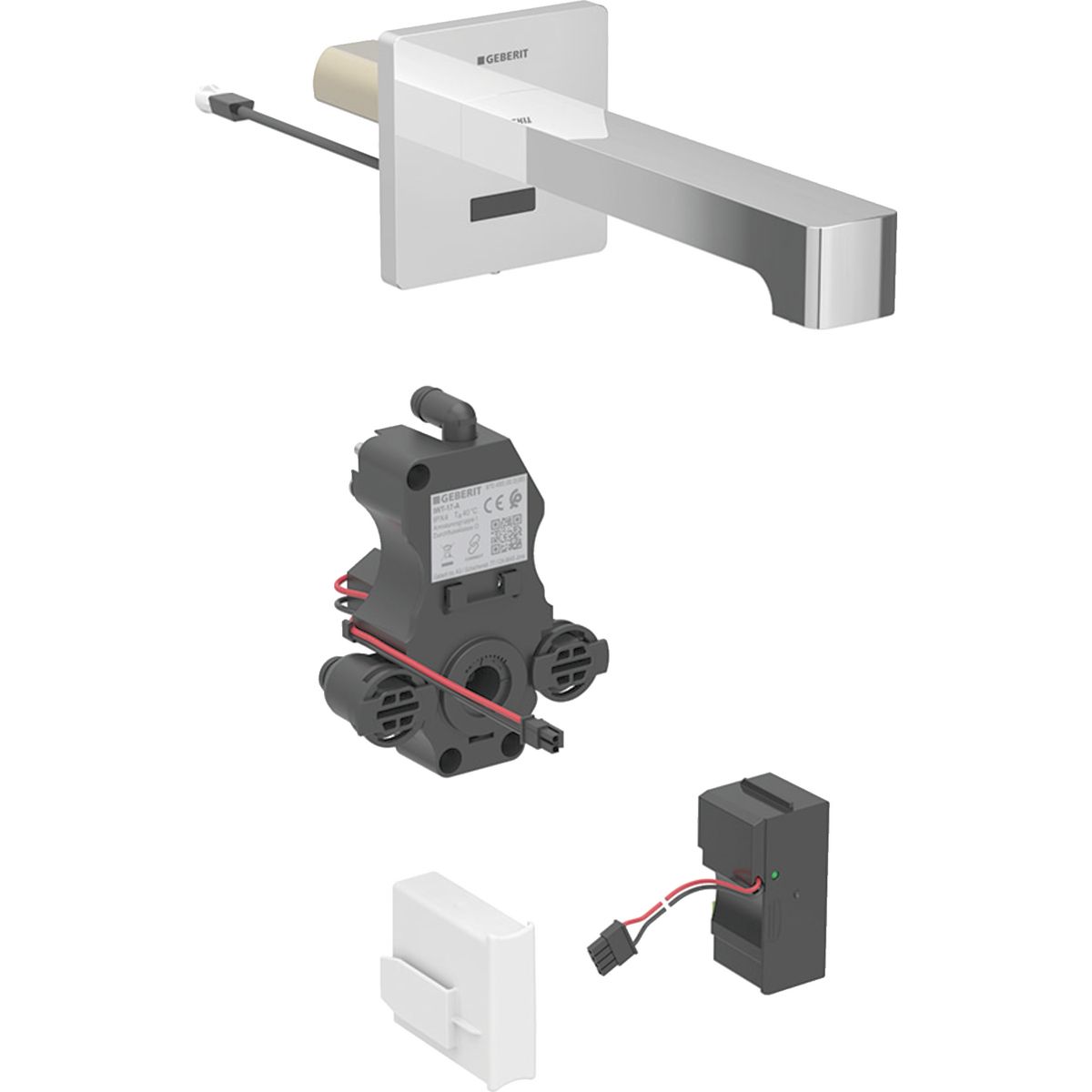 Robinet électronique de lavabo Geberit Brenta montage mural, alimentation par pile, pour module fonctionnel à encastrer